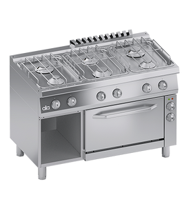 Masina de gatit cu 6 arzatoare, cuptor electric cu convectie GN 1/1, baza deschisa, putere 3.65 kW electric, 30 kW gaz