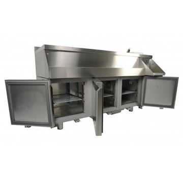Cocktail bar station inox, refrigerat cu 3 usi, 170 cm, cuva gheata, speed rack, cuva spalare, suport blender