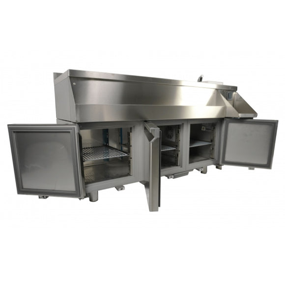 Cocktail bar station inox, refrigerat cu 3 usi, 170 cm, cuva gheata, speed rack, cuva spalare, suport blender