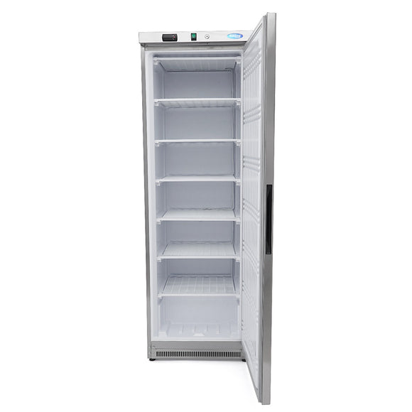 Congelator vertical, -18C -22C, exterior inox, racire statica, 6 polite fixe, 400 litri