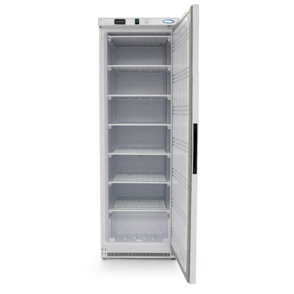 Congelator vertical, -18C -22C, racire statica, 6 polite fixe, 400 litri, alb