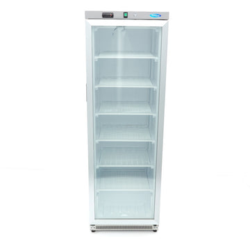 Congelator vertical cu usa sticla, -18C -22C, exterior inox, racire statica, 6 polite fixe, 400 litri