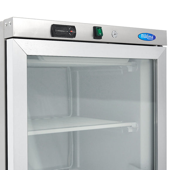 Congelator vertical cu usa sticla, -18C -22C, exterior inox, racire statica, 6 polite fixe, 400 litri