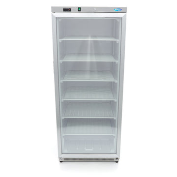 Congelator vertical cu usa sticla, -18C -22C, exterior inox, racire statica, 6 polite fixe, 600 litri
