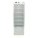 Congelator vertical cu usa sticla, -18C -22C, racire statica, 6 polite fixe, 400 litri, alb