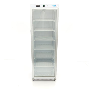 Congelator vertical cu usa sticla, -18C -22C, racire statica, 6 polite fixe, 400 litri, alb