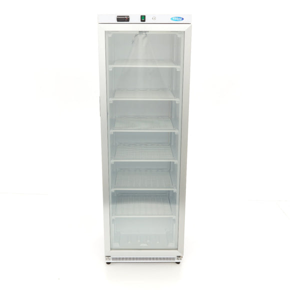 Congelator vertical cu usa sticla, -18C -22C, racire statica, 6 polite fixe, 400 litri, alb