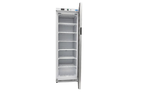 Congelator vertical cu usa sticla, -18C -22C, racire statica, 6 polite fixe, 400 litri, alb