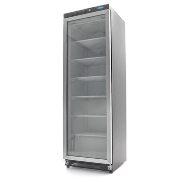 Congelator vertical cu usa sticla, -18C -22C, racire statica, 6 polite fixe, 400 litri, negru