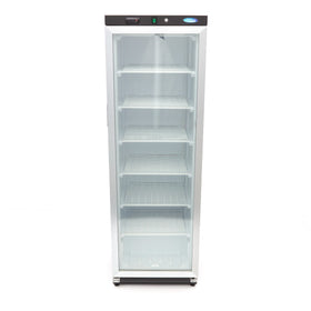Congelator vertical cu usa sticla, -18C -22C, racire statica, 6 polite fixe, 400 litri, negru