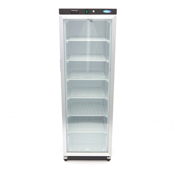Congelator vertical cu usa sticla, -18C -22C, racire statica, 6 polite fixe, 400 litri, negru