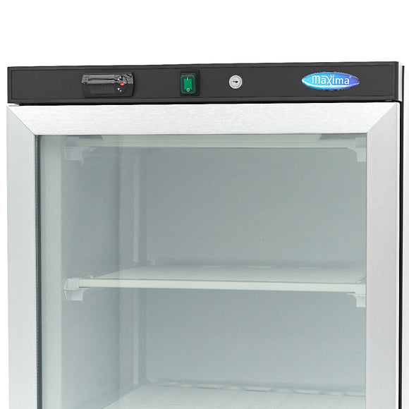 Congelator vertical cu usa sticla, -18C -22C, racire statica, 6 polite fixe, 400 litri, negru