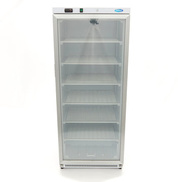 Congelator vertical cu usa sticla, -18C -22C, racire statica, 6 polite fixe, 600 litri, alb