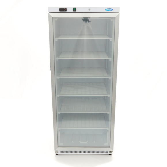 Congelator vertical cu usa sticla, -18C -22C, racire statica, 6 polite fixe, 600 litri, alb