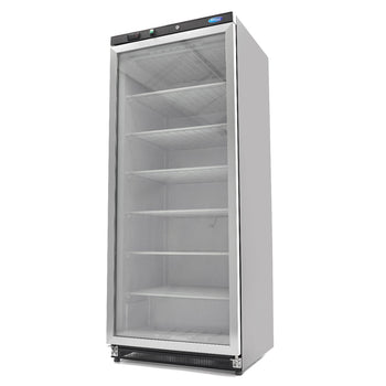 Congelator vertical cu usa sticla, -18C -22C, racire statica, 6 polite fixe, 600 litri, negru