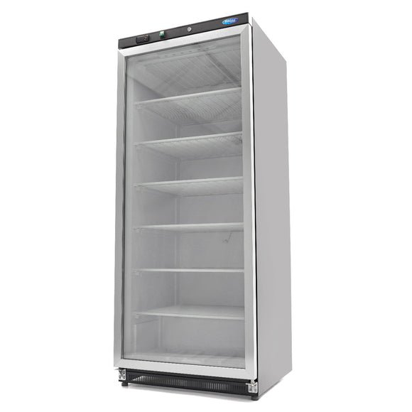 Congelator vertical cu usa sticla, -18C -22C, racire statica, 6 polite fixe, 600 litri, negru