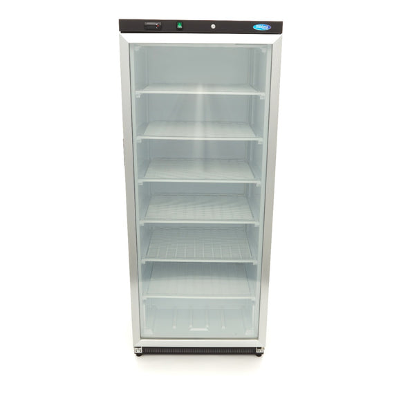 Congelator vertical cu usa sticla, -18C -22C, racire statica, 6 polite fixe, 600 litri, negru