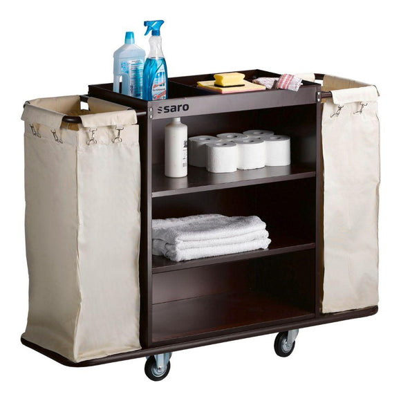 Carucior curatenie camere cu 2 saci, 3 polite, 140x45xH112 cm