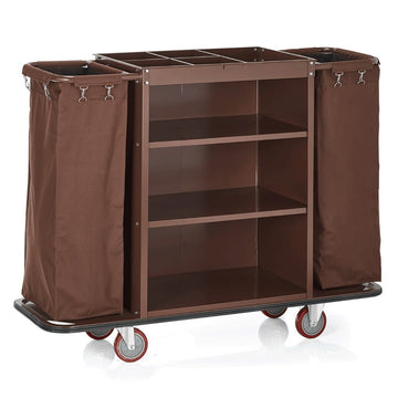 Carucior curatenie camere cu 2 saci, 3 polite, 140x47xH108 cm Pereți laterali și spate din