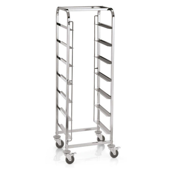 Carucior inox pentru 7 cosuri masina de spalat vase 50x50 cm 4 roți pivotante 2 cu