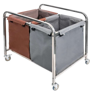 Carucior pentru rufe 2 compartimente 90x65x85 cm gri-maro Carucior pentru rufe 2 x