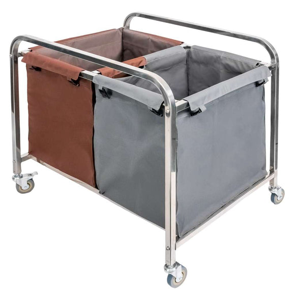 Carucior pentru rufe 2 compartimente 90x65x85 cm gri-maro Carucior pentru rufe 2 x