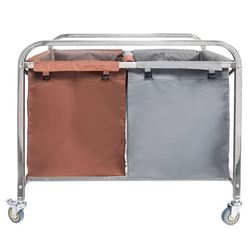 Carucior pentru rufe 2 compartimente 90x65x85 cm gri-maro Carucior pentru rufe 2 x