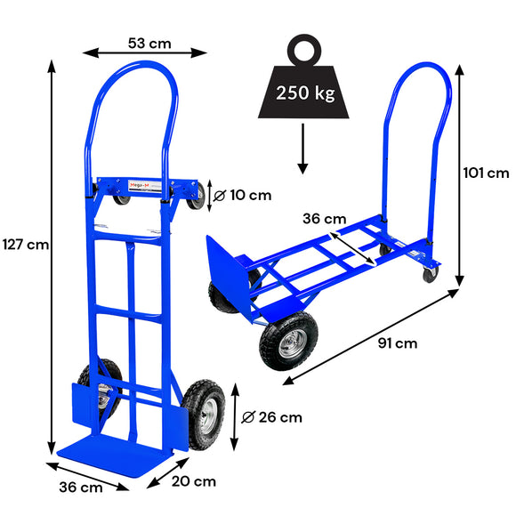 Carucior transport pliabil 2in1 250 kg, roti cu rulment