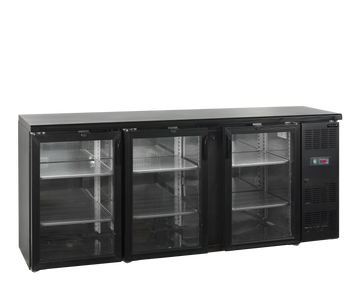 Back bar refrigerat negru usa sticla CBC450, 442 l, +2/+10C, 3 usi Tefcold – back bar refrigerat profesional pentru bar, restaurant si HoReCa