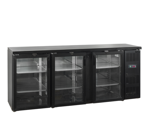 Back bar refrigerat negru usa sticla CBC450, 442 l, +2/+10C, 3 usi Tefcold – back bar refrigerat profesional pentru bar, restaurant si HoReCa