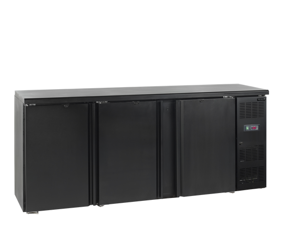 Back bar refrigerat negru CBC450, 442 l, +2/+10C, 3 usi Tefcold – back bar refrigerat profesional pentru bar, restaurant si HoReCa
