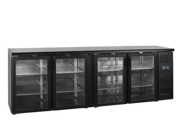 CBC410G-Negru, 605 l, 2 la 10, 4 uși din sticlă cu închidere automată, Ventilat, LED, 320 W, C Gama CBC de backbars este