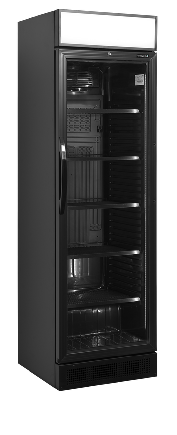 Racitor bauturi usa sticla negru CEV425, 345 l, +2/+10C Tefcold – racitor bauturi cu usa sticla pentru vizibilitate maxima in bar si restaurant