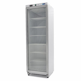 Congelator vertical cu usa sticla, -18C -22C, racire statica, 6 polite fixe, 400 litri, alb
