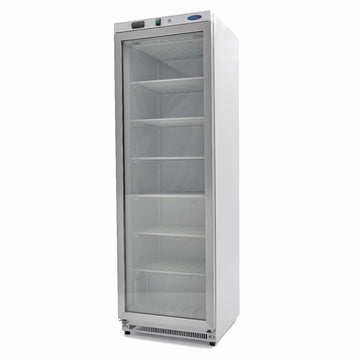 Congelator vertical cu usa sticla, -18C -22C, racire statica, 6 polite fixe, 400 litri, alb