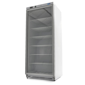Congelator vertical cu usa sticla, -18C -22C, racire statica, 6 polite fixe, 600 litri, alb