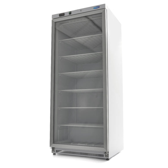 Congelator vertical cu usa sticla, -18C -22C, racire statica, 6 polite fixe, 600 litri, alb