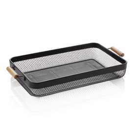 Cos. 51 x 26,5 x 7,5 cm, metal vopsit negru in camp electrostatic, lemn Vopsit in camp pulbere cu