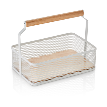 Cos cu maner, 23,5 x 15,5 x 18,5 cm, metal vopsit alb in camp electrostatic