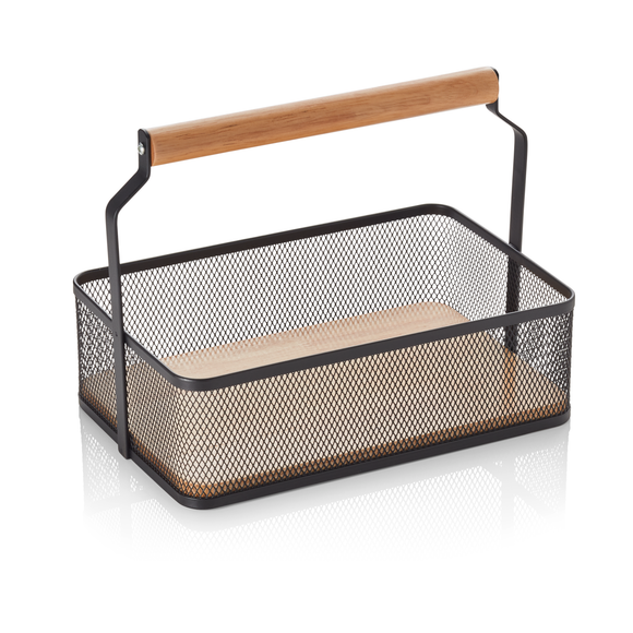 Cos cu maner, 23,5 x 15,5 x 18,5 cm, metal vopsit negru in camp electrostatic