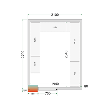 Camera frigorifica prefabricata alba NF CR 210x270x212 cm Tefcold – camera frigorifica prefabricata din panouri izolate pentru restaurant, depozit si HoReCa