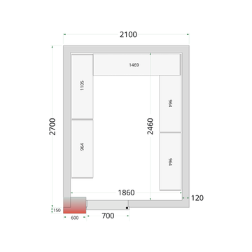 Camera frigorifica prefabricata alba CR 210x270x220 varianta II Tefcold – camera frigorifica prefabricata din panouri izolate pentru restaurant, depozit si HoReCa
