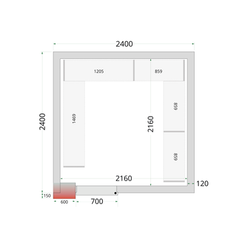 Camera frigorifica prefabricata alba CR 240x240x220 varianta II Tefcold – camera frigorifica prefabricata din panouri izolate pentru restaurant, depozit si HoReCa