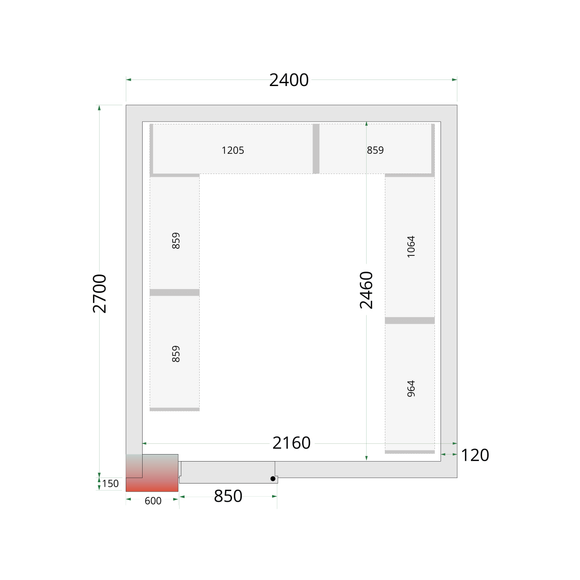 CR 240x270x220 WD-Alb, 1 usa solida cu balama, Gama de panouri pentru camere
