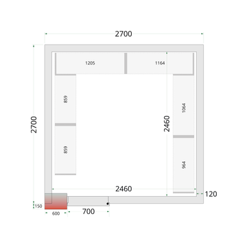 Camera frigorifica prefabricata alba CR 270x270x220 varianta II Tefcold – camera frigorifica prefabricata din panouri izolate pentru restaurant, depozit si HoReCa
