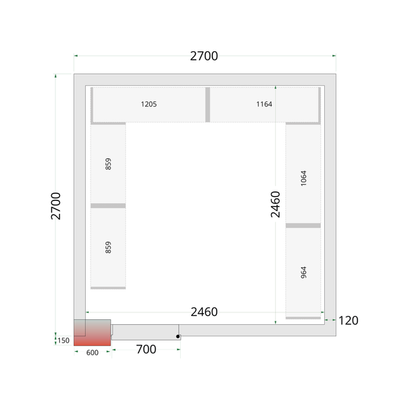 Camera frigorifica prefabricata alba CR 270x270x220 varianta II Tefcold – camera frigorifica prefabricata din panouri izolate pentru restaurant, depozit si HoReCa