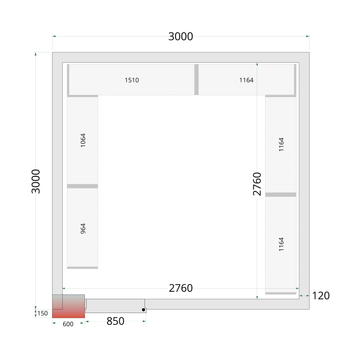CR 300x300x220 WD-Alb, 1 ușă solidă cu balama, Gama de panouri pentru camere