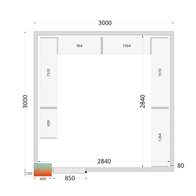CR 300x300x220 WD-White, 1 hinged solid door, Gama de panouri pentru camere