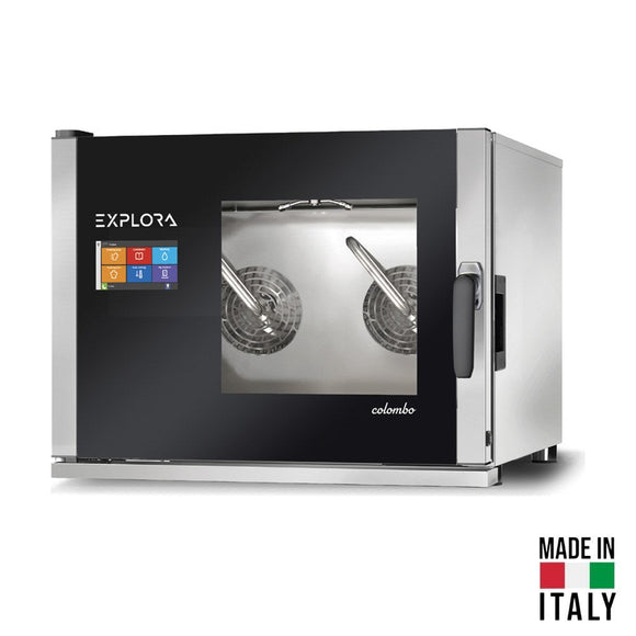 Cuptor electric pentru 4 tavi (60x40 cm / GN 1/1) Tecnodom Explora Colombo PF7904, touch screen, convectie, aburi, 9,3 kW - Made in Italy