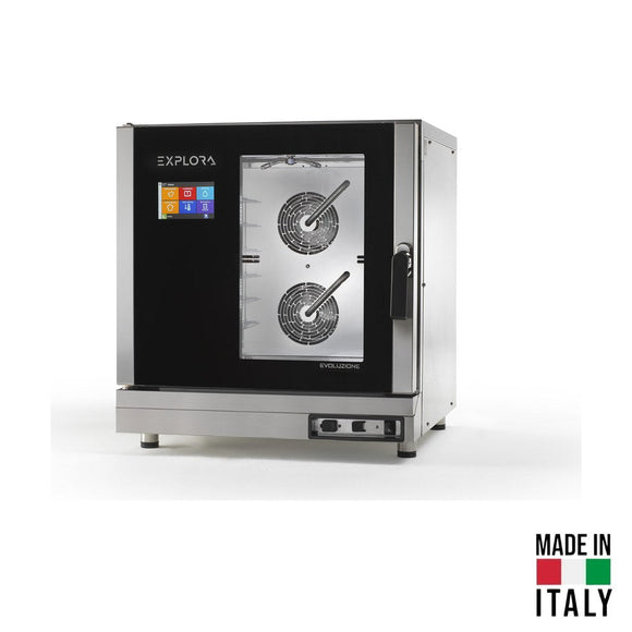 Cuptor electric pentru 6 tavi (60x40 cm / GN 1/1) Tecnodom Explora Evoluzione PF7906, touch screen, convectie, aburi, 10,5 kW - Made in Italy